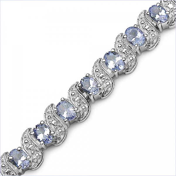 Weiße Diamanten / Tansanit Armband-Silber Rhodiniert-35 Edelsteinen-5,53 Karat