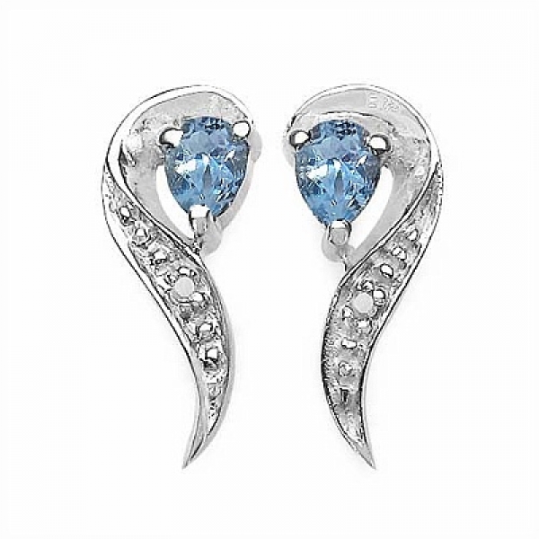 Diamant Ohrringe -925 Silber- Rhodiniert-mit Blue Topas
