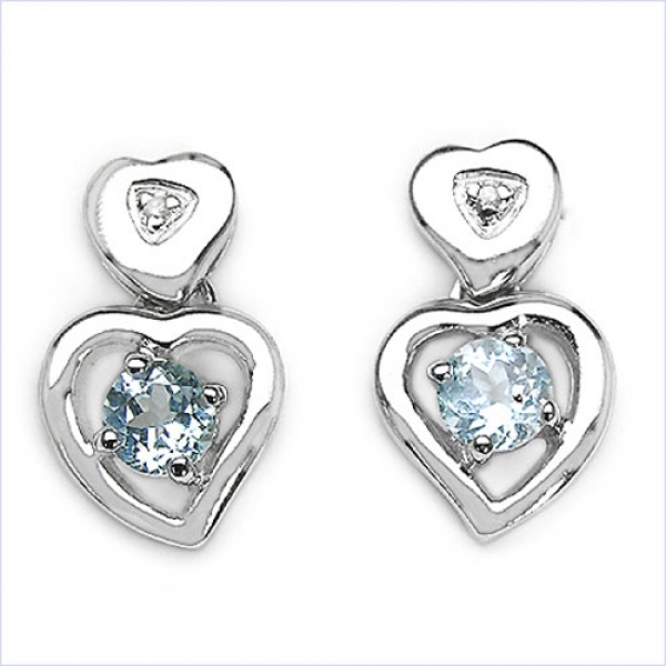 Ohrstecker Diamant/Blautopas-Herz-Sterling Silber Rhod.-2,15 Karat