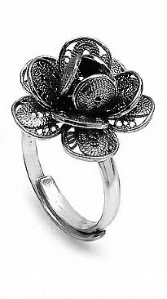 Zehenring/Fußschmuck Blume/Rose-925 Sterling Silber geschwärzt