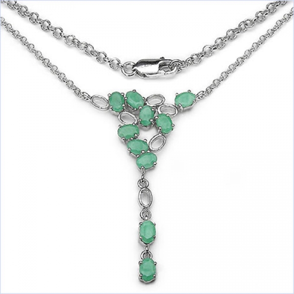 Edles Collier/Kette mit Smaragd (Emerald)-925 Silber-Rhodiniert-4,50 Karat