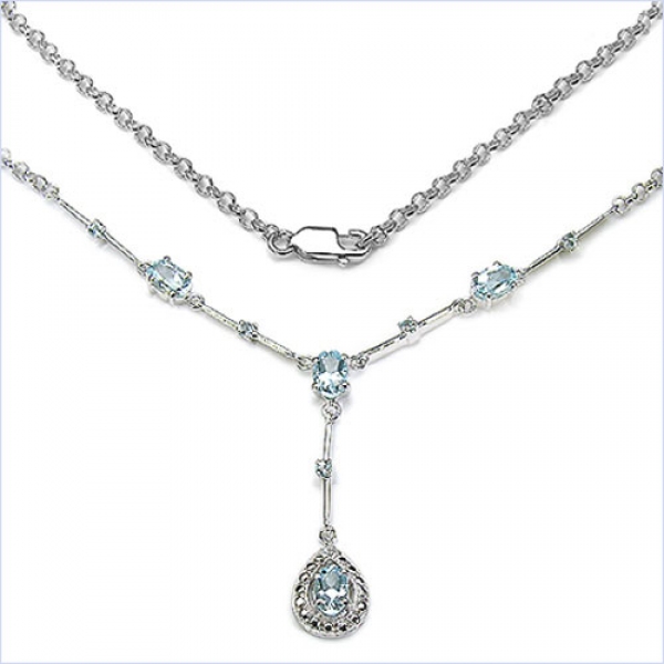 Edles Collier/Kette Blautopas/Whitetopas-925 Silber-Rhod.-3,05 Karat