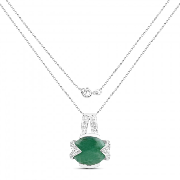 Collier/Kette-Anhänger Smaragd (Emerald)-925 Silber-Rhodiniert-3,87 Karat