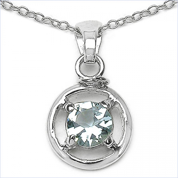 Collier/Kette Anhänger m.Aquamarin 925Silber-Rhodiniert-0,45 Karat