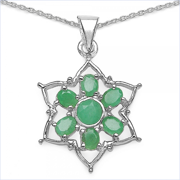 Collier/Kette mit Anhänger Stern-Smaragd/Emerald 2,35 Karat-Silber Rhodiniert