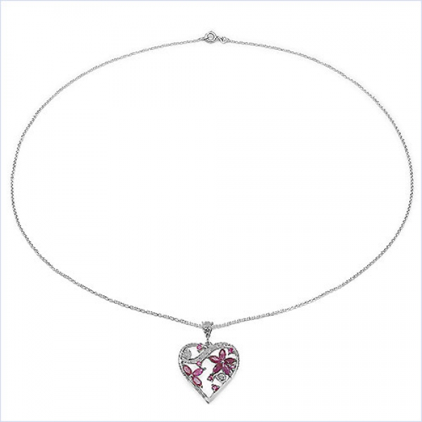 Collier/Halskette Herz-Anhänger-Rubin-Zirkonia 1,95 Karat
