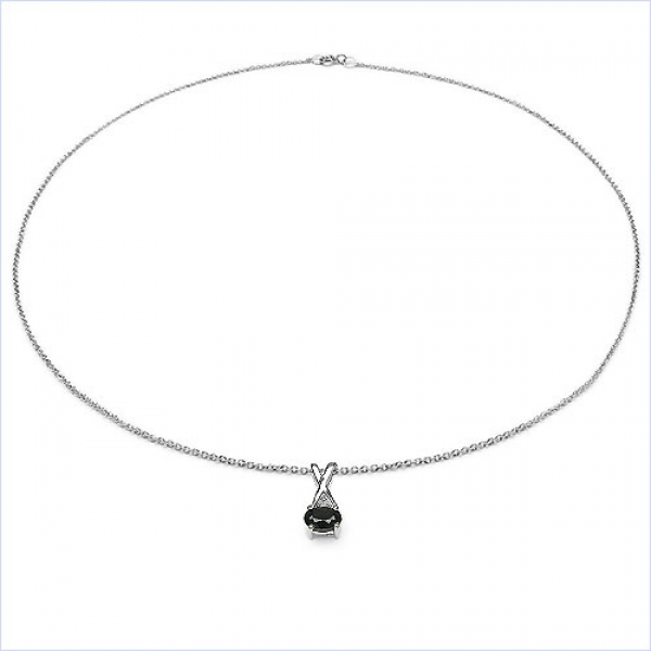 Collier/Kette mit Diamant/Black Saphir-Anhänger 925er Silber Rhodiniert