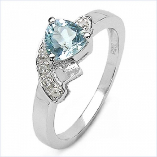 Diamant-Blue Topas-Ring- 925 Sterling Silber Rhodiniert