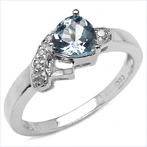 Diamant-Blue Topas-Ring- 925 Sterling Silber Rhodiniert
