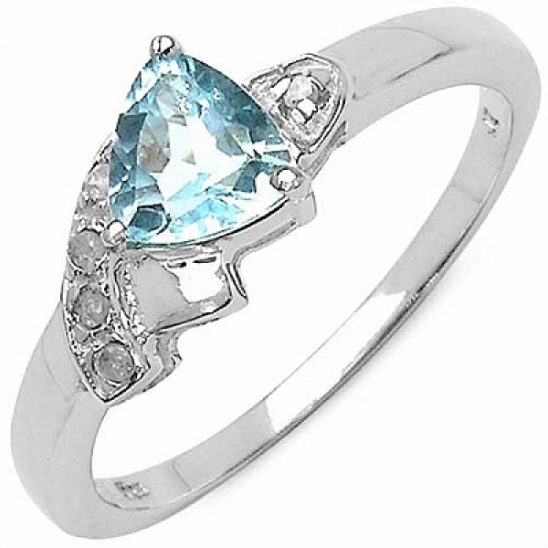 B-Ware-Diamant-Blue Topas-Ring- 925 Sterling Silber Rhodiniert