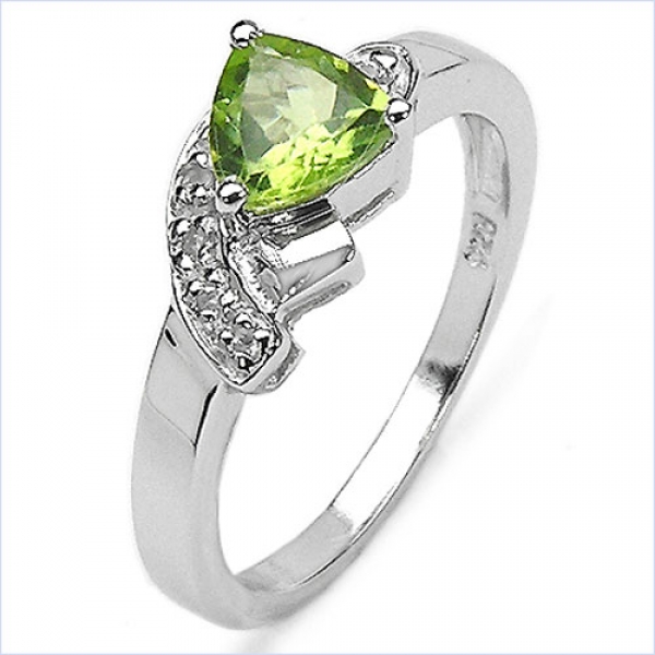 Edler Diamant-Peridot-Ring-925 St.Silber Rhodiniert-0,75 Karat