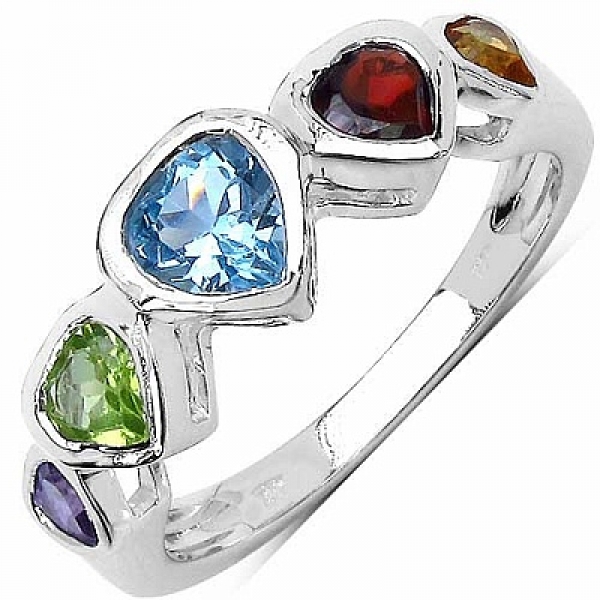 Multicolor Edelstein-Herzen-Ring-mit Amethyst,Blautopas,Citrin,Granat,Peridot