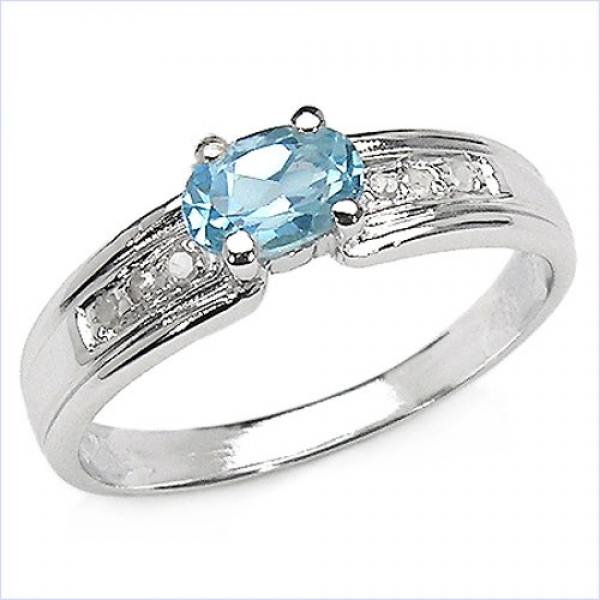 Strahlender Diamant/BlueTopas-Ring- 925 Sterling Silber-0,71Karat