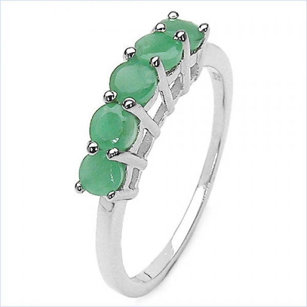 Smaragd (Emerald)-Ring-925/Silber-Rhodiniert-0,75 Karat