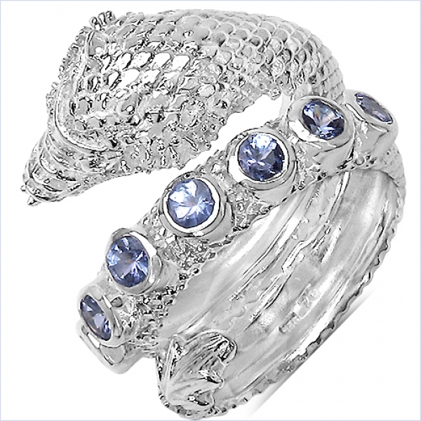 Drachen-Ring mit 7 blauen Tansaniten-925 Sterling Silber Rhodiniert 0,84 Karat