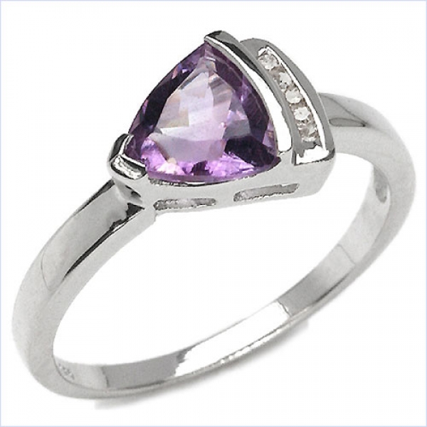 Edler Diamant-Amethyst-Ring- 925 Sterling Silber Rhod.-1,03 Karat