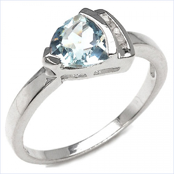 Edler Diamant-Blue Topas-Ring- 925 Sterling Silber Rhod.-1,26 Karat