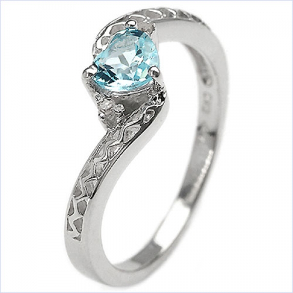 B-Ware-Herz Diamant/Blautopas-Ring-925 Sterling Silber Rh.-0,52 Karat