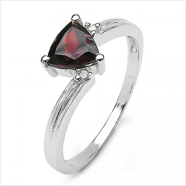 Edler Diamant/Granat-Ring-925Sterling Silber Rhodiniert-0,82 Karat
