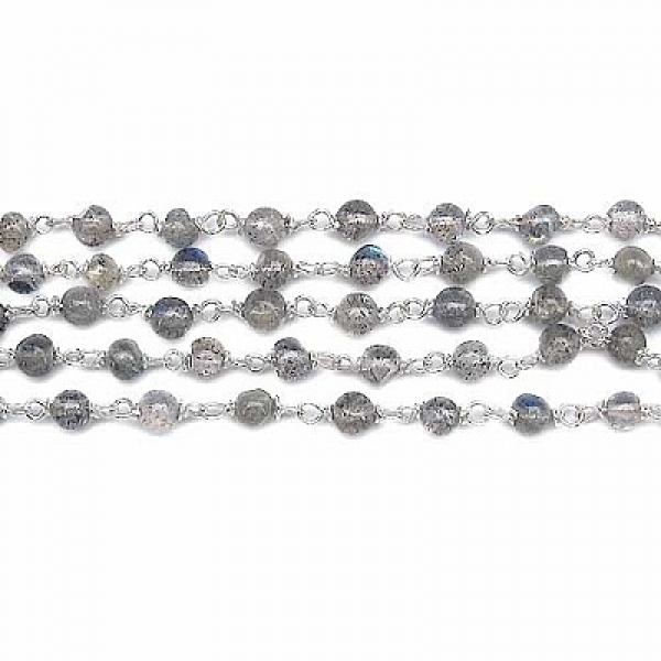 Edelstein-Collier/Kette-Labradorit-925 Sterling Silber Rhodiniert-330 Perlen