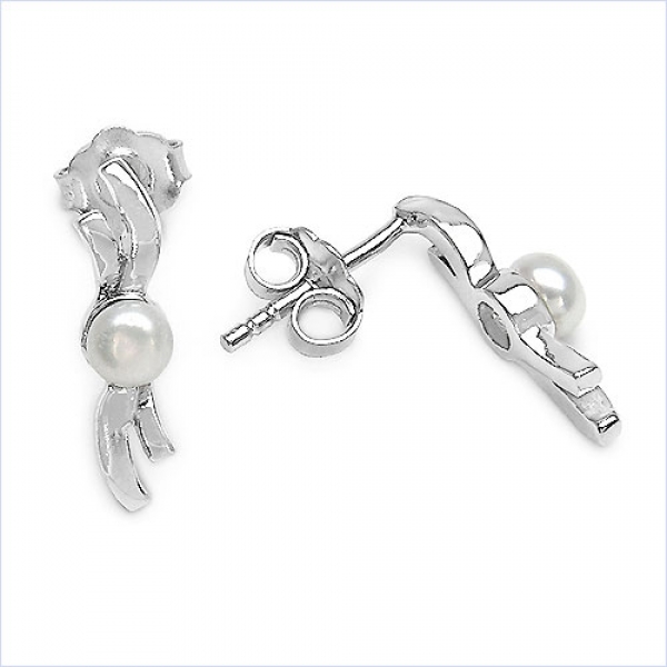 Edle Ohrringe mit Süßwasser-Perle 925-Silber-Rhodiniert