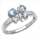 Stylischer Blau Topas-Schmetterling-Ring-925/Silber-Rhod.-