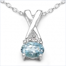 Collier/Kette mit Diamant/BlauTopas-Anhänger 925 Silber 0,66 Karat