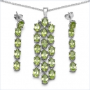 Peridot Schmuck-SET 4-teilig 925 Sterling Silber Rhodiniert-11,70 Karat