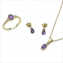 Diamant/Amethyst SET-Anhänger,Kette,Ohrstecker,Ring 1,25Karat