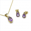 Diamant/Amethyst Anhänger,Kette,Ohrstecker 2,96 Karat SET 4-teil.