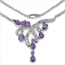 Collier/Kette mit 14 Amethysten-925 Silber-Rhodiniert-3,32 Karat