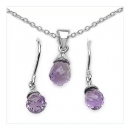 Collier/Kette/Ohrringe 4-teiliges SET- Briolite-Amethyst-6,52 Karat