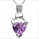 Collier/Kette mit Herz-Anhänger-Amethyst 925-Silber Rhodiniert