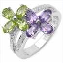 Stylischer Blumen Peridot-Amethyst-Ring-925 Silber 2,16 Karat