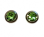 Runde, grüne Kristall Ohrringe, 4mm mit Zargenfassung-Sterling Silber Rhodiniert