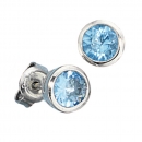 Runde, blaue Kristall Ohrringe, 5mm mit Zargenfassung-Sterling Silber Rhodiniert