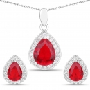 Schmuck-SET Zirkonia rot/weiß-Collier,Anhänger,Ohrringe 63 Zirkonia-Sterling Silber