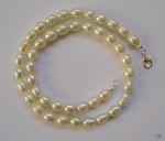 Süßwasserzucht-Perlen-Collier-8-9mm große Lemonfarben Perlen-mit Silberschließe