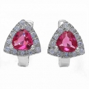 Ohrringe Pink/Weiße Zirkonia-Trillion/Dreiecke-30 Steine-925 Silber-Rhodiniert