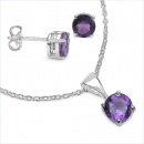 SET 4-teil.Amethyst-Ohrstecker,Collier,Anhänger-Silber-2,25 Karat