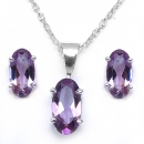 Amethyst-Schmuck-SET ovale Edelsteine-4-teilig Silber/Rhodiniert-7,28 Karat