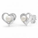 Herzen-Ohrringe mit Süßwasserzucht-Perle 925-Silber-Rhodiniert-0,70 Karat