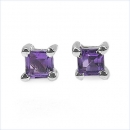 Amethyst Ohrstecker Quadrat 925 Sterling Silb.-Rhodin.0,25 Karat