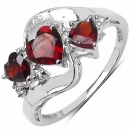 Herzen Diamant/Granat-Ring-925 Silber Rhodiniert-1,24 Karat