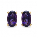 Ovale Ohrringe/Ohrstecker Amethyst-Gelbgold-10 Karat(416er)