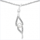 Collier/Halskette Silber mit elegantem Perle/Zirkonia-Anhänger