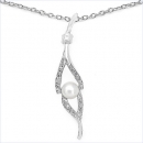 Collier/Halskette Silber mit elegantem Perle/Zirkonia-Anhänger