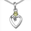 Collier mit Diamant/ Peridot/ Herz-Anhänger Rhodiniert
