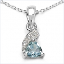 Collier/ Halskette mit 3 Diamanten/Blau-Topas-Anhänger
