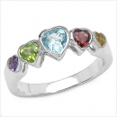 Multicolor Edelstein-Herzen-Ring-mit Amethyst,Blautopas,Citrin,Granat,Peridot